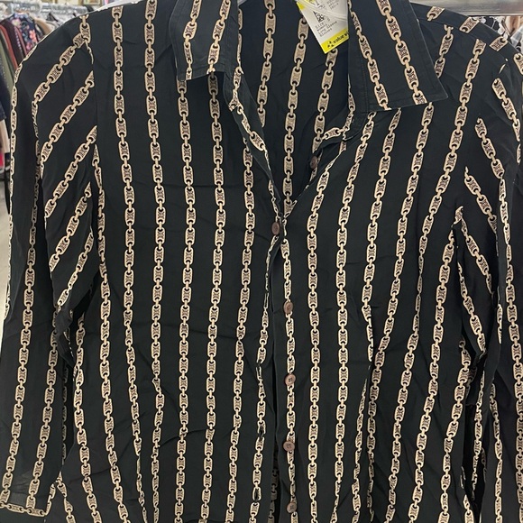 Céline Vintage black silk chain print blouse button down shirt, size US 2-4 - Picture 6 of 10